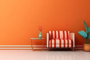 AI generated scandinavian retro interior design in bright vintage colors photo