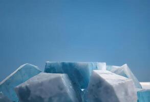 ai generado azul de colores hielo glaciar podio para producto monitor burlarse de arriba ai generado foto