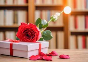 AI generated A vibrant bouquet of red roses standing tall in the library photo