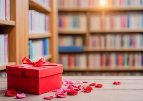 ai generado un vibrante ramo de flores de rojo rosas en pie alto en el biblioteca foto