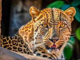 ai generado cerca arriba de un leopardo foto