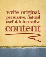 write original, persuasive, natural, useful, informative content - creating content advice - text on art paper photo