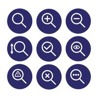 a set of nine magnifying icons on a blue background vector