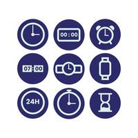 a set of blue icons with different time and clock vector