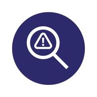 a magnifying glass icon with a warning sign vector