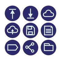 a set of icons that include a cloud, file, and arrow vector