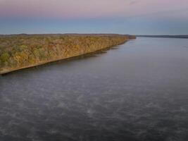 dawn over the Tennessee River near Colbert Ferry Park, Natchez Trace Parkway - late November aerial view photo