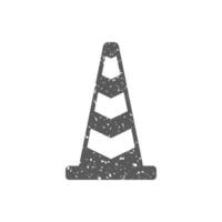 Traffic cone icon in grunge texture vector illustration