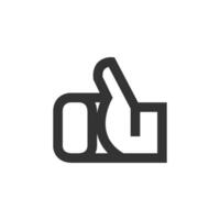 Thumb up hand icon in thick outline style. Black and white monochrome vector illustration.