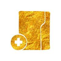 Hand drawn Folder icon in gold foil texture vector illustration