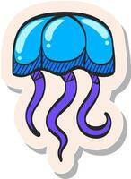 Hand drawn Jellyfish icon in sticker style vector illustration