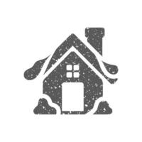 Winter house icon in grunge texture vector illustration