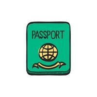 Passport icon in hand drawn color vector illustration