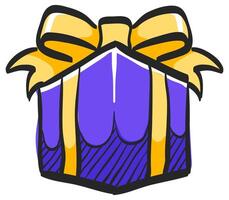 Gift box icon in hand drawn color vector illustration