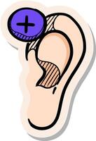 Hand drawn hearing aid in sticker style vector illustration