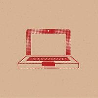 Laptops halftone style icon with grunge background vector illustration