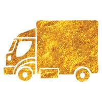 Hand drawn Truck icon in gold foil texture vector illustration