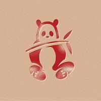 Panda halftone style icon with grunge background vector illustration