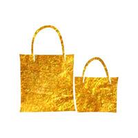 Hand drawn Shopping bags icon in gold foil texture vector illustration