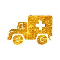 Hand drawn Military ambulance icon in gold foil texture vector illustration