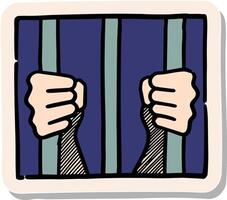 Hand drawn jail icon in sticker style vector illustration