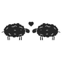 Hand drawn icon two sheep and a heart shape. Vector illustration.