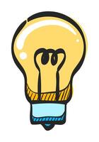 Light bulb icon in hand drawn color vector illustration