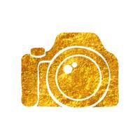 Hand drawn Camera icon in gold foil texture vector illustration