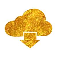 Hand drawn Cloud download icon in gold foil texture vector illustration