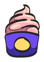 Ice cream icon in hand drawn color vector illustration