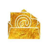 Hand drawn Envelope icon in gold foil texture vector illustration