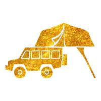 Hand drawn Portable camping tent icon in gold foil texture vector illustration