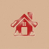 House with snow halftone style icon with grunge background vector illustration