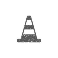 Traffic cone icon in grunge texture vector illustration