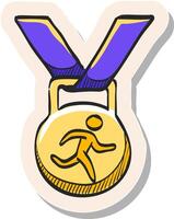 mano dibujado atlético medalla icono en pegatina estilo vector ilustración