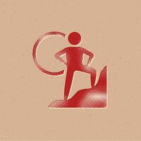 Rock climbing halftone style icon with grunge background vector illustration