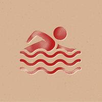 Man swimming halftone style icon with grunge background vector illustration