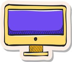 Hand drawn Desktop computer icon in sticker style vector illustration