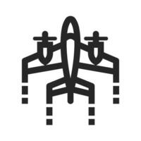 Vintage airplane icon in thick outline style. Black and white monochrome vector illustration.