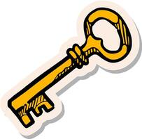 Hand drawn key in sticker style vector illustration