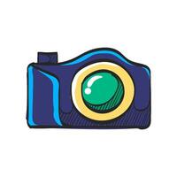 Camera icon in hand drawn color vector illustration