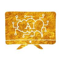 Hand drawn artificial intelligence concept icon in gold foil texture vector illustration