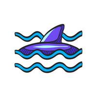 Shark icon in hand drawn color vector illustration