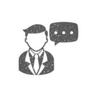 Businessman with text bubble icon in grunge texture vector illustration