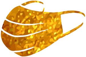 surgical mask icon in gold texture. hand drawn vector illustration