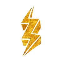 Hand drawn lightning thunder icon in gold foil texture vector illustration