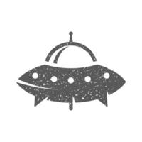 Flying saucer icon in grunge texture vector illustration