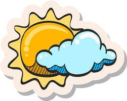 Hand drawn Weather forecast partly sunny icon in sticker style vector illustration