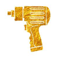 Hand drawn Electric screwdriver icon in gold foil texture vector illustration