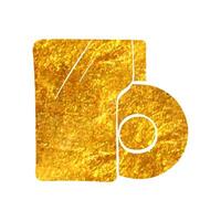 Hand drawn Music album icon in gold foil texture vector illustration